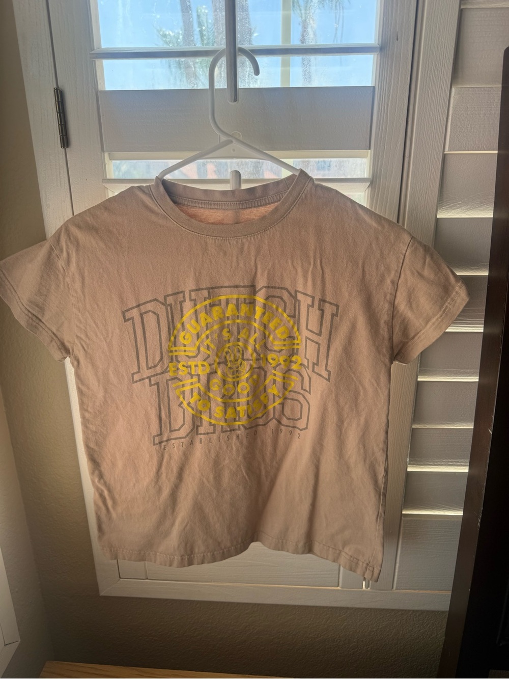 Dutch Bros Beige Short Sleeve Tee with Yellow Logo